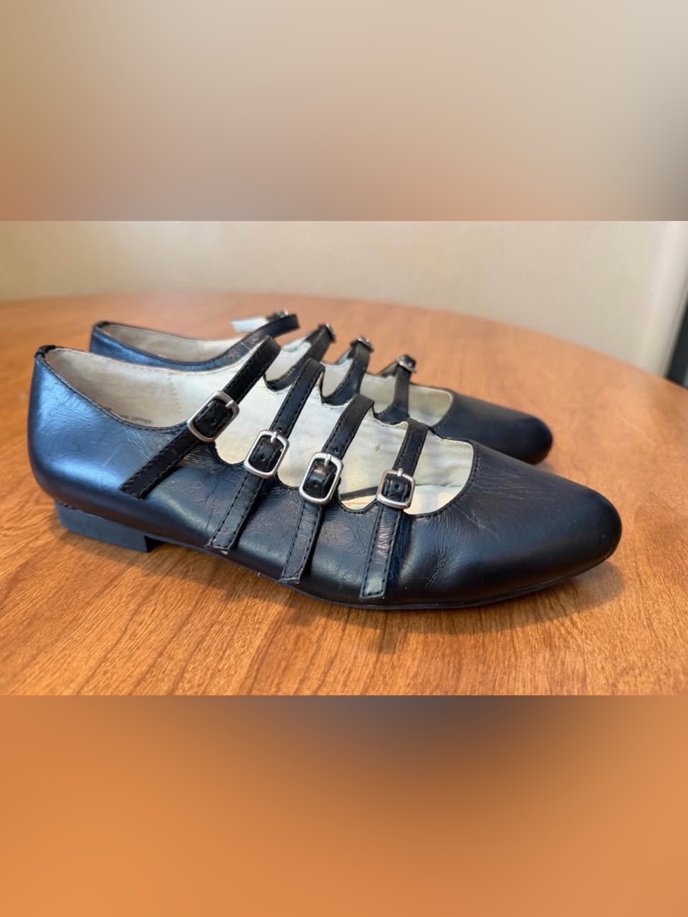 Mojo Moxy Black Multi-Strap Flats with Silver Buckles